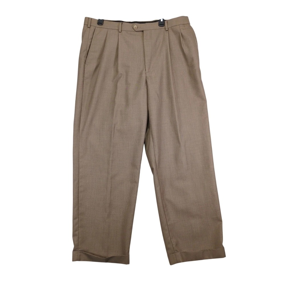 Perry Ellis‎ America Brown Dress Pants Mens 38x30" Cuffed Pleated Slacks Classic
